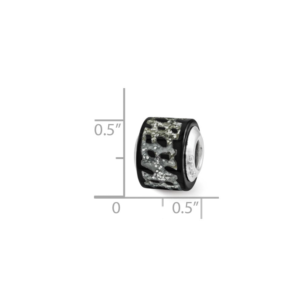 Sterling Silver Reflections Black/Silver Glitter Bead