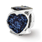 Sterling Silver Reflections Blue Glitter Enameled Heart Bead
