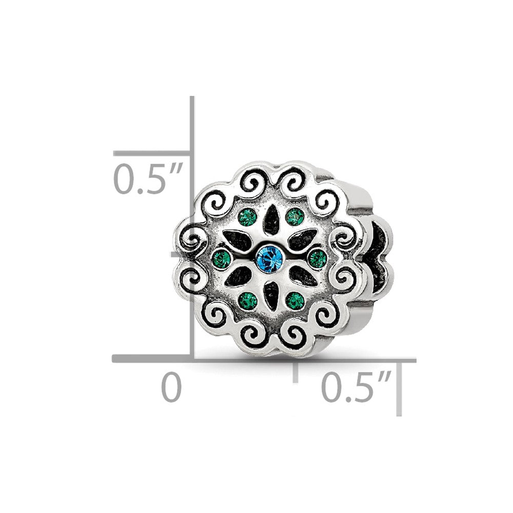 Sterling Silver Reflections Blue/Green Crystals Flower Bead