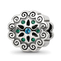 Sterling Silver Reflections Blue/Green Crystals Flower Bead