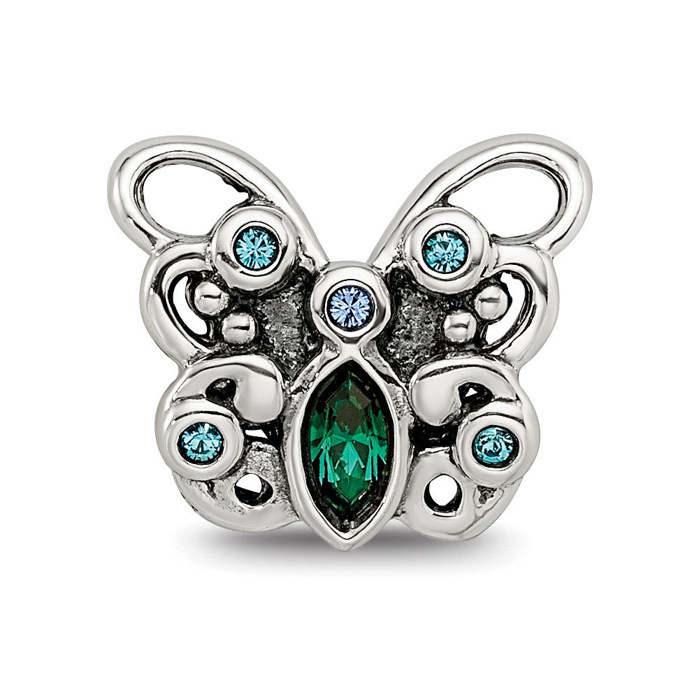 Sterling Silver Reflections Blue/Green Crystal Butterfly Bead