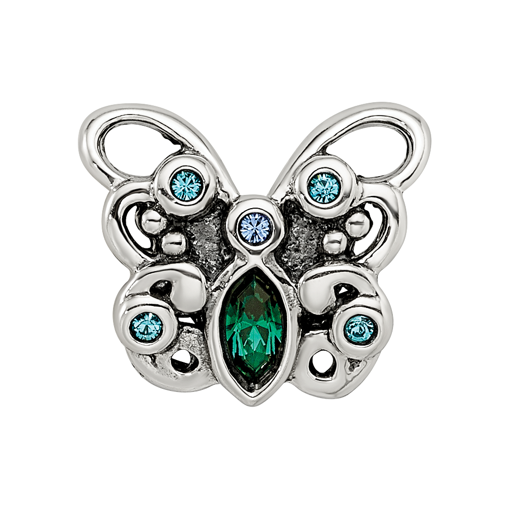 Sterling Silver Reflections Blue/Green Crystal Butterfly Bead
