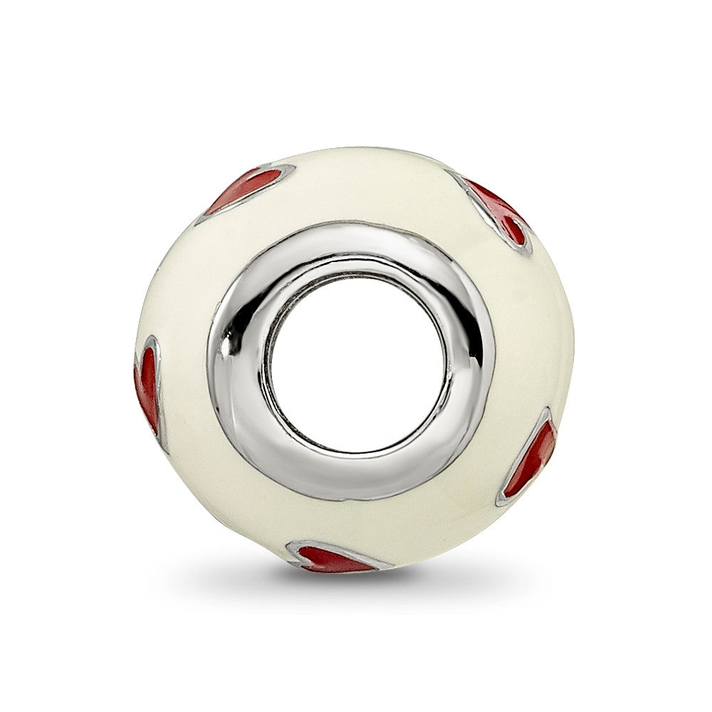 Sterling Silver Reflections Rhodium-plated Red & White Enamel Heart Bead