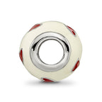 Sterling Silver Reflections Rhodium-plated Red & White Enamel Heart Bead