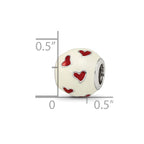 Sterling Silver Reflections Rhodium-plated Red & White Enamel Heart Bead