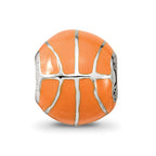 Sterling Silver Reflections Rhodium-plated Orange Enamel Basketball Bead