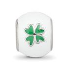 Sterling Silver Reflections Rhodium-plated White & Green Enamel Clover Bead