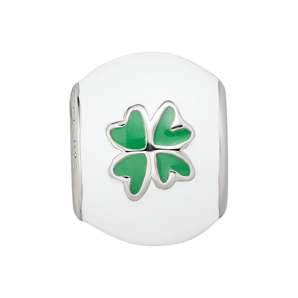 Sterling Silver Reflections Rhodium-plated White & Green Enamel Clover Bead