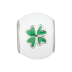 Sterling Silver Reflections Rhodium-plated White & Green Enamel Clover Bead