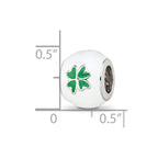 Sterling Silver Reflections Rhodium-plated White & Green Enamel Clover Bead