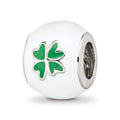 Sterling Silver Reflections Rhodium-plated White & Green Enamel Clover Bead