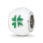 Sterling Silver Reflections Rhodium-plated White & Green Enamel Clover Bead