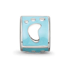 SS Reflections Rh-plated Blue Enamel 3-side Baby Footprint Bead
