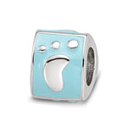 SS Reflections Rh-plated Blue Enamel 3-side Baby Footprint Bead
