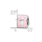 SS Reflections Rh-plated Pink Enamel 3-sided Baby Footprint Bead
