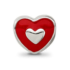 Sterling Silver Reflections Rh-plated Red Enamel LOVE & Heart Bead