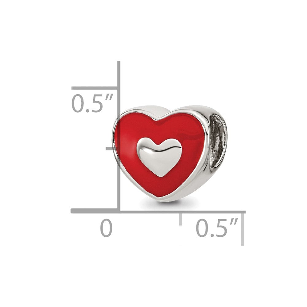 Sterling Silver Reflections Rh-plated Red Enamel LOVE & Heart Bead