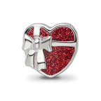 Sterling Silver Reflections Rhodium-plated Red Enameled Heart Bead