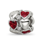 Sterling Silver Reflections Red Enamel Crystal Hearts Bead
