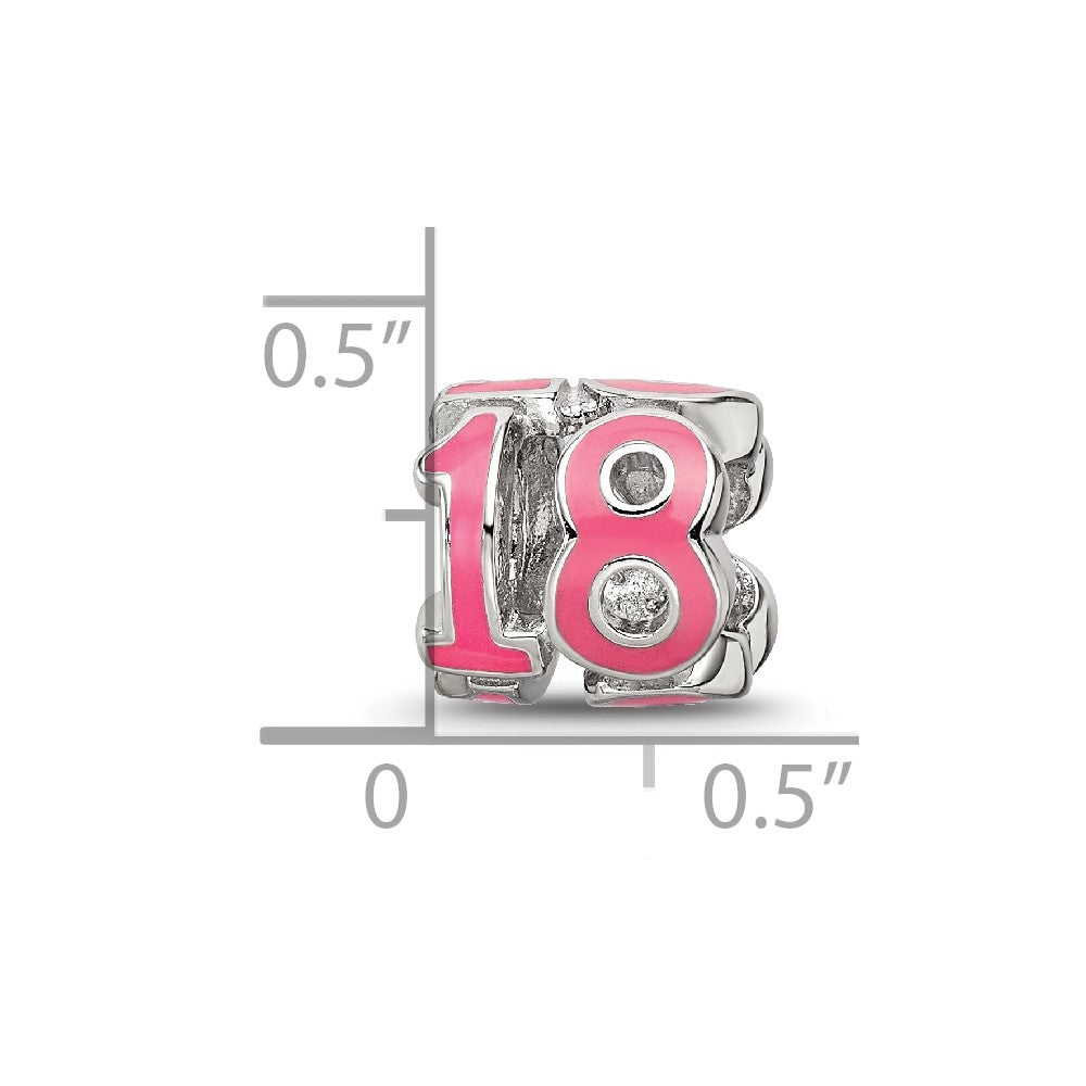 Sterling Silver Reflections Rhodium-plated Pink Enameled 18 Bead