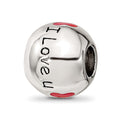 Sterling Silver Reflections Rh-plated Black & Red Enamel I LOVE U Bead