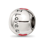 Sterling Silver Reflections Rh-plated Black & Red Enamel I LOVE U Bead