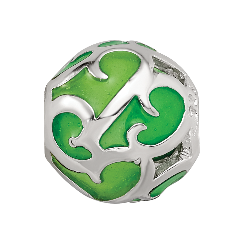 Sterling Silver Reflections Green Filigree Enameled Bead