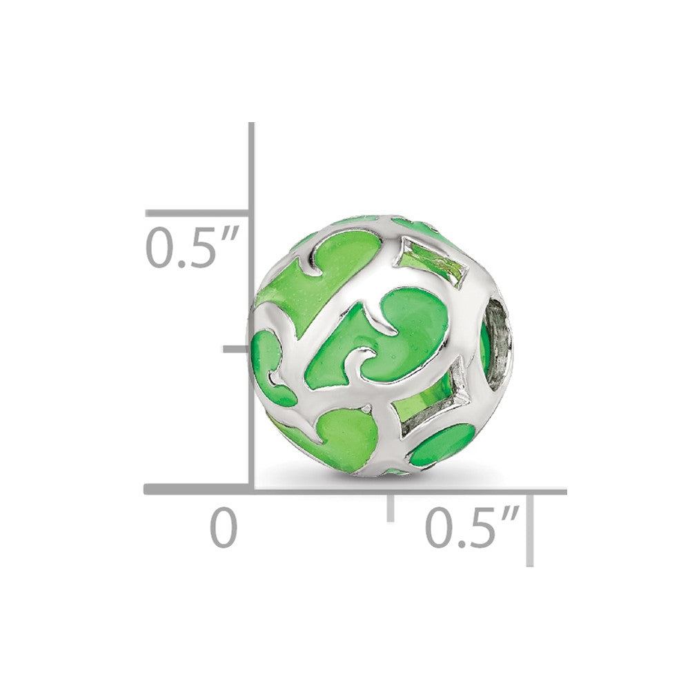 Sterling Silver Reflections Green Filigree Enameled Bead
