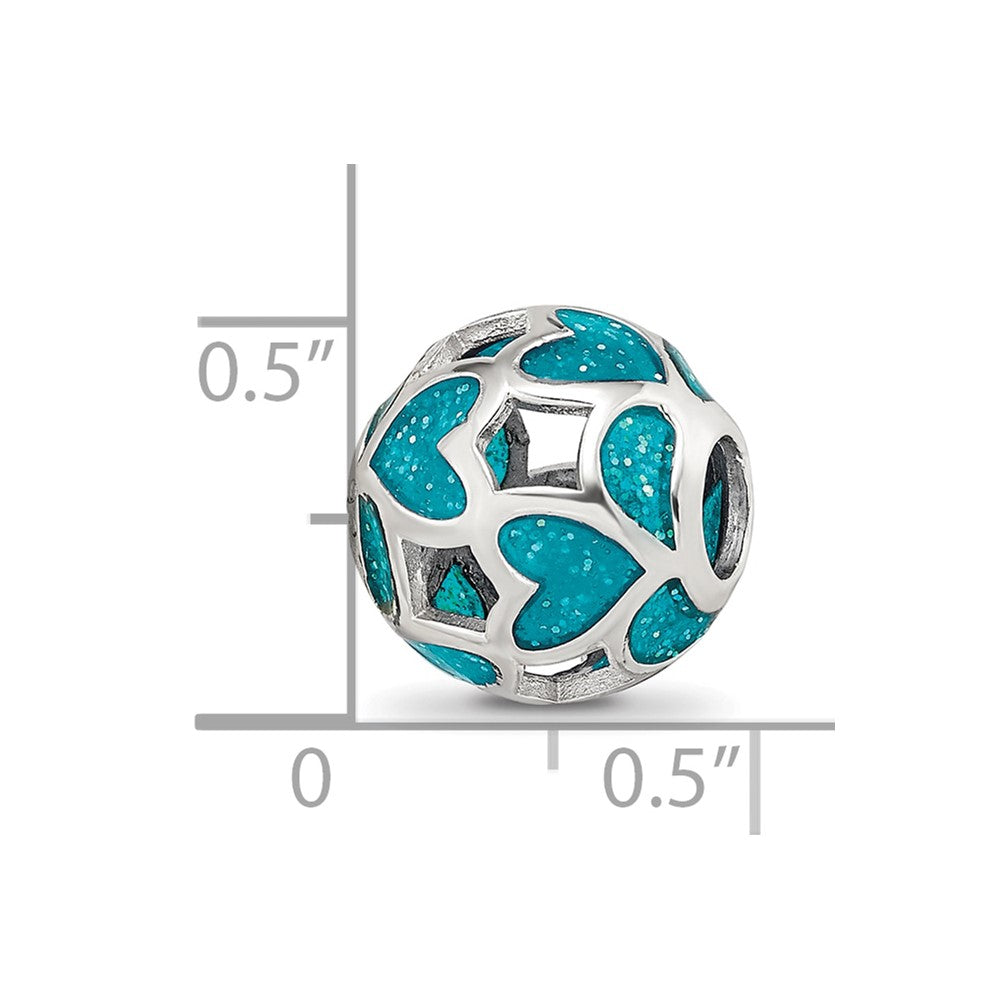 Sterling Silver Reflections Blue/Green Heart Enameled Bead