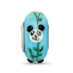 Ster.Silver Reflections Blue Hand Painted Panda Fenton Glass Bead