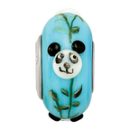 Ster.Silver Reflections Blue Hand Painted Panda Fenton Glass Bead