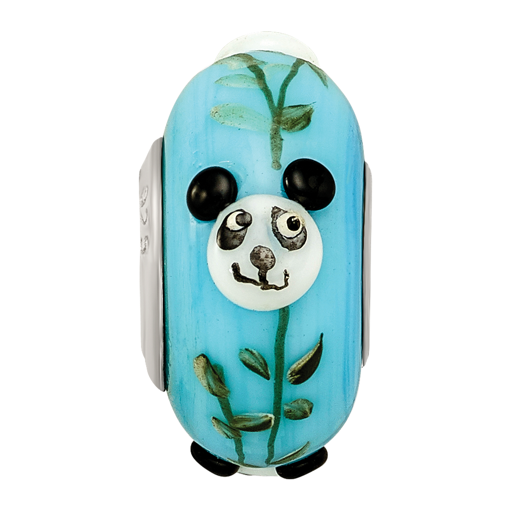 Ster.Silver Reflections Blue Hand Painted Panda Fenton Glass Bead