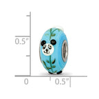 Ster.Silver Reflections Blue Hand Painted Panda Fenton Glass Bead