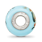 Ster.Silver Reflections Blue Hand Painted Wisdom Owl Fenton Glass Bead