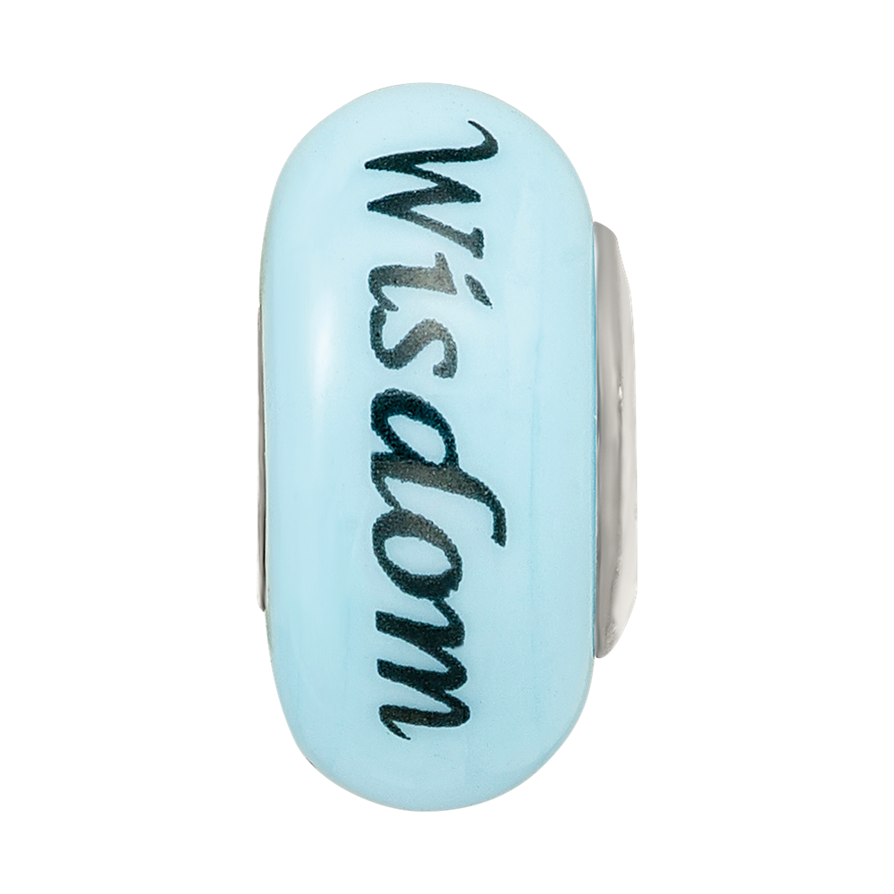 Ster.Silver Reflections Blue Hand Painted Wisdom Owl Fenton Glass Bead