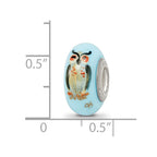 Ster.Silver Reflections Blue Hand Painted Wisdom Owl Fenton Glass Bead