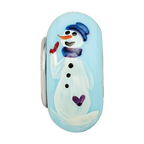 Ster.Silver Reflections Blue Hand Painted Snowman Fenton Glass Bead