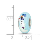 Ster.Silver Reflections Blue Hand Painted Snowman Fenton Glass Bead