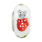 Ster.Silver Reflections Hand Painted Christmas Mouse Fenton Glass Bead