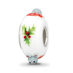 Ster.Silver Reflections Hand Painted Christmas Mouse Fenton Glass Bead