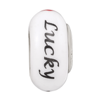Ster.Silver Reflections White Hand Painted Lucky Suit Fenton Glass Bead