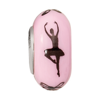 Ster.Silver Reflections Pink Hand Painted Ballerina Fenton Glass Bead