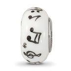 Ster.Silver Reflections White Hand Painted Music Notes Fenton Glass Bead