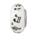 Ster.Silver Reflections White Hand Painted Music Notes Fenton Glass Bead