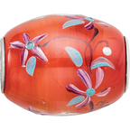 Ster.Silver Reflections Orange Hand Painted Floral Fenton Glass Bead