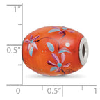 Ster.Silver Reflections Orange Hand Painted Floral Fenton Glass Bead