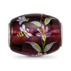Ster.Silver Reflections Purple Hand Painted Magnolias Fenton Glass Bead
