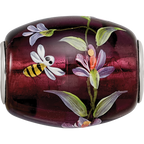 Ster.Silver Reflections Purple Hand Painted Magnolias Fenton Glass Bead