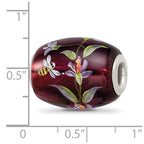 Ster.Silver Reflections Purple Hand Painted Magnolias Fenton Glass Bead