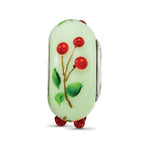 Ster.Silver Reflections Green Hand Painted Cherries Fenton Glass Bead
